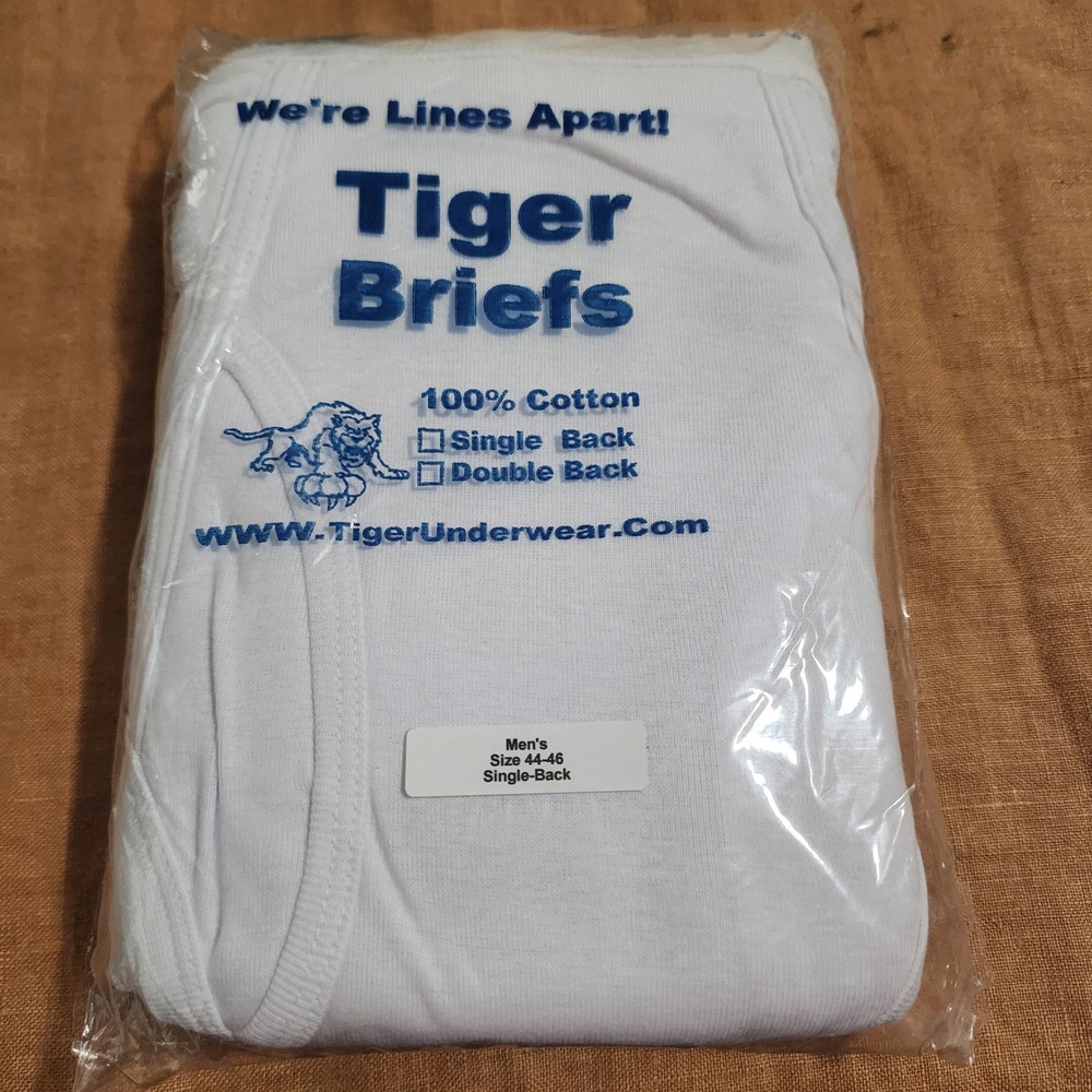 Tiger Underwear Mens Single Back Briefs White 100% Cotton Size 44-46 XXL